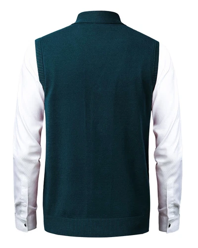 Herren Schalkragen Strickweste Ärmellose Pullunder V-Ausschnitt Business Weste - Bild 14 von 30