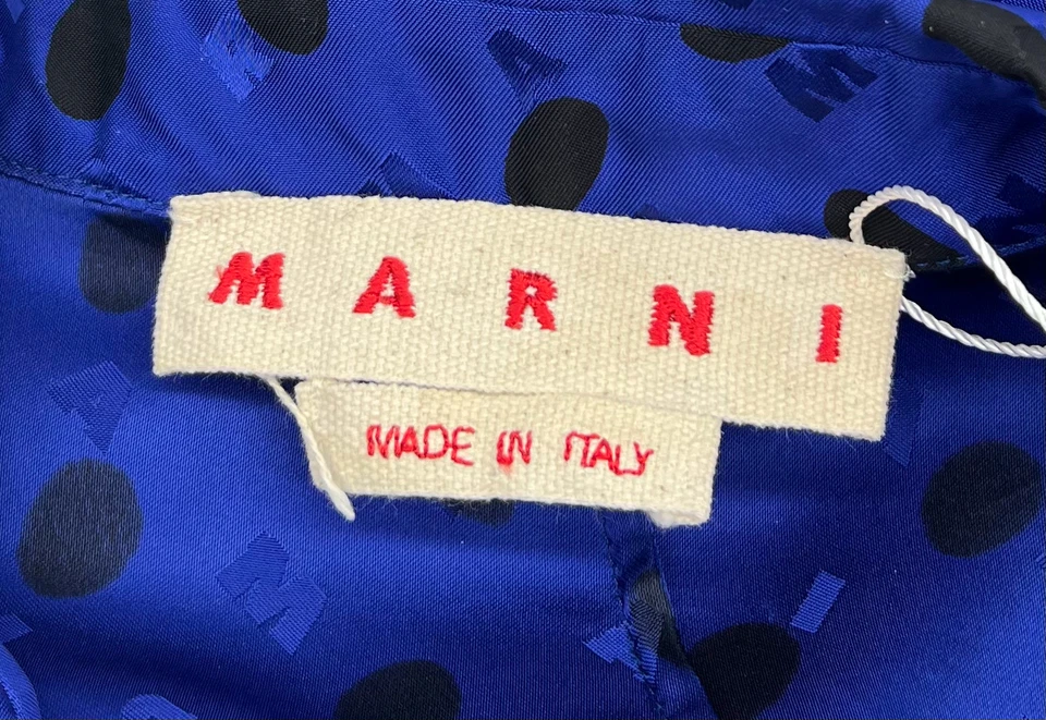 Marni Blue Logo/Polka-Dot Print Pleated-Side Shift Dress sz 46 - Image 4 of 4