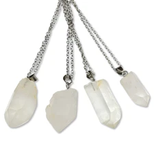 Raw Quartz Pendant Necklace Real Gemstone Master Healer Crystal Chain Jewellery