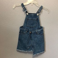 Zara kids jean jumper Girls 7 overall denim jean wrap around raw hem dress EUC