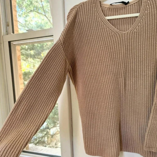 Jenni Kayne Cotton Cabin Sweater Oatmeal Oversized Knit Pullover Brown Sz Large - Picture 5 of 12