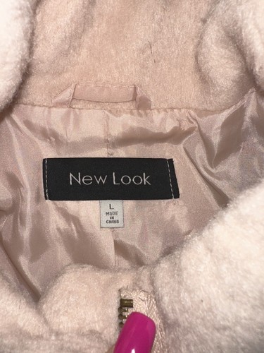 New Look Zip Up Coat 2 Pockets Womens Large Blush Pink Polyester /Wool Long Coat - Picture 3 of 6