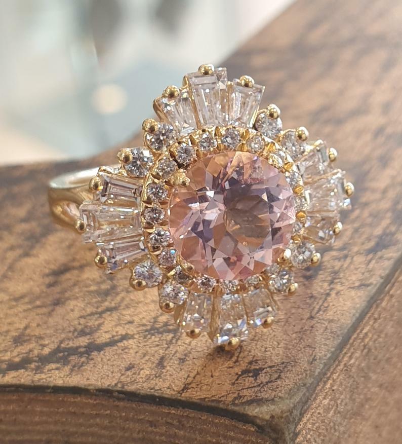 5ct Simulated Morganite Engagement Ring Ballerina Cocktail Yellow Gold ...