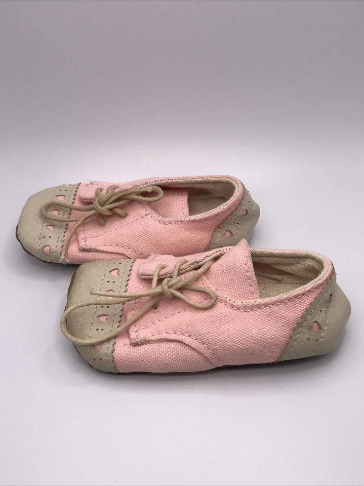 Vintage 80s Ajalor Baby Toddler Girl Pink Handmade Canvas Leather Shoes Pink - Image 4 of 4