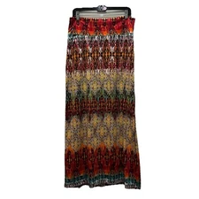 AB Studio WOMENS BOHO FLORAL Maxi SKIRT With Side Split SIZE LARGE Pull On