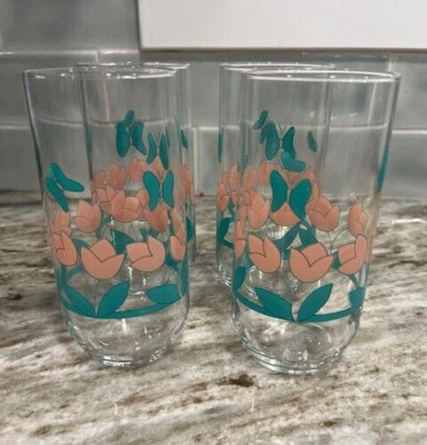 Vintage Glass Tulip Tumblers Set Of 4 MCM