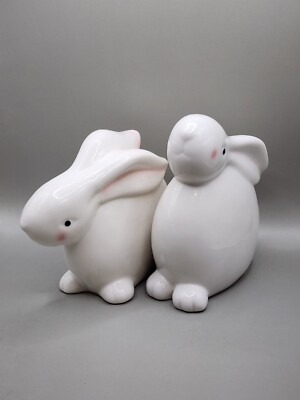 Easter Bunny Figurines White Ceramic Bunny Rabbits Spring Decoration Set of 2