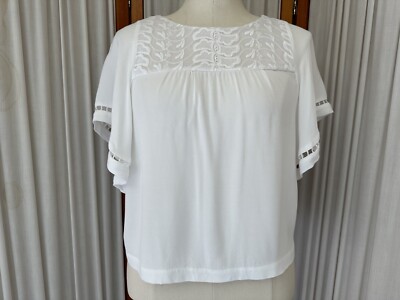 LOFT Blouse Top Shirt Lace Ruffle Textured Cross Back Women s Size S Peasant