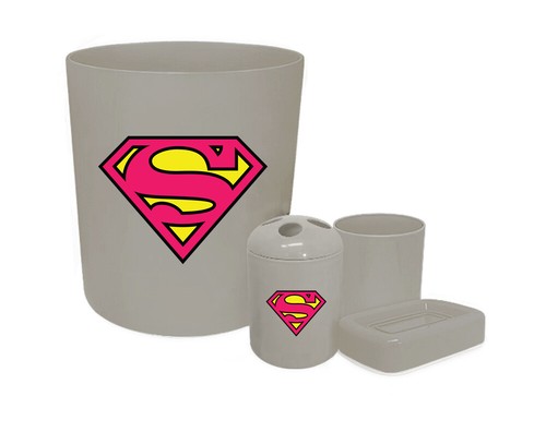 Superhero 4 Pc Bathroom Set Gray Finish Comic Trash Toothbrush Holder Cup Soap - Picture 12 of 22