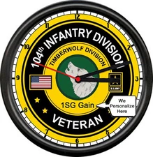 Personalized 104th Infantry Division US Army Timberwolf Military War Sign Clock