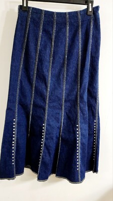 Reba Denim Studded Western Midi Skirt