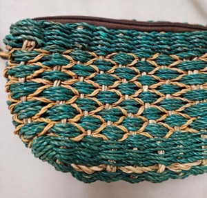 Vintage Yellow Green Wicker Rattan Sewing Bag 