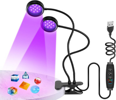 Dimmable 395Nm~405Nm UV Dual Head Light with USB,10W Portable UV Black Clamp Res
