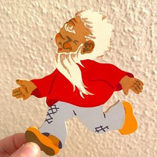 1960er Märchen-Holzbild von Mertens-Kunst: Süßer kleiner eiliger Zwerg 11cm TOP