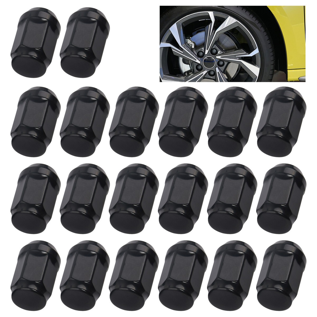 20x Black Open End Wheel Nuts M12 X 1.25 For Nissan Navara X-Trail Qashqai – 19mm Socket