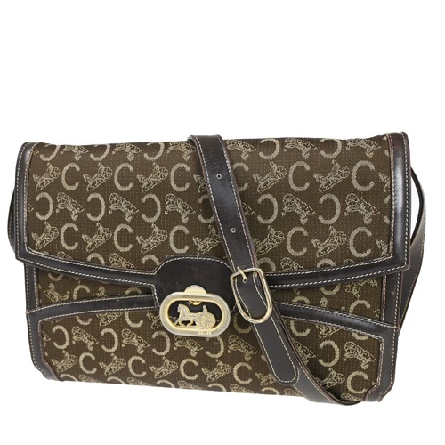 CELINE C Macadam Horse Carriage 2Way Shoulder Clutch Bag Canvas Leather 67FB853