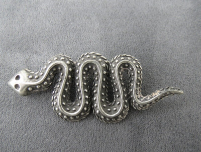 Vintage Snake Brooch Marked Ege Pewter '89 Antiqued Details Bumpy Texture Estate