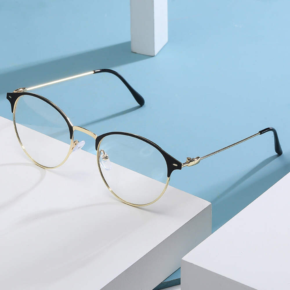 Retro Round Metal Eyeglass Frames for Square Faces, Full Frame Fashion Eyewear w