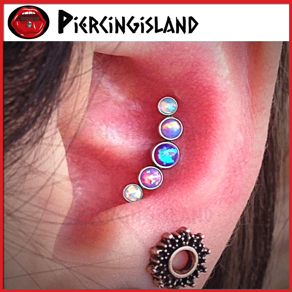 Opal Gem Ring Bar Round Stud Ball Ear Helix Tragus Nose Lip
