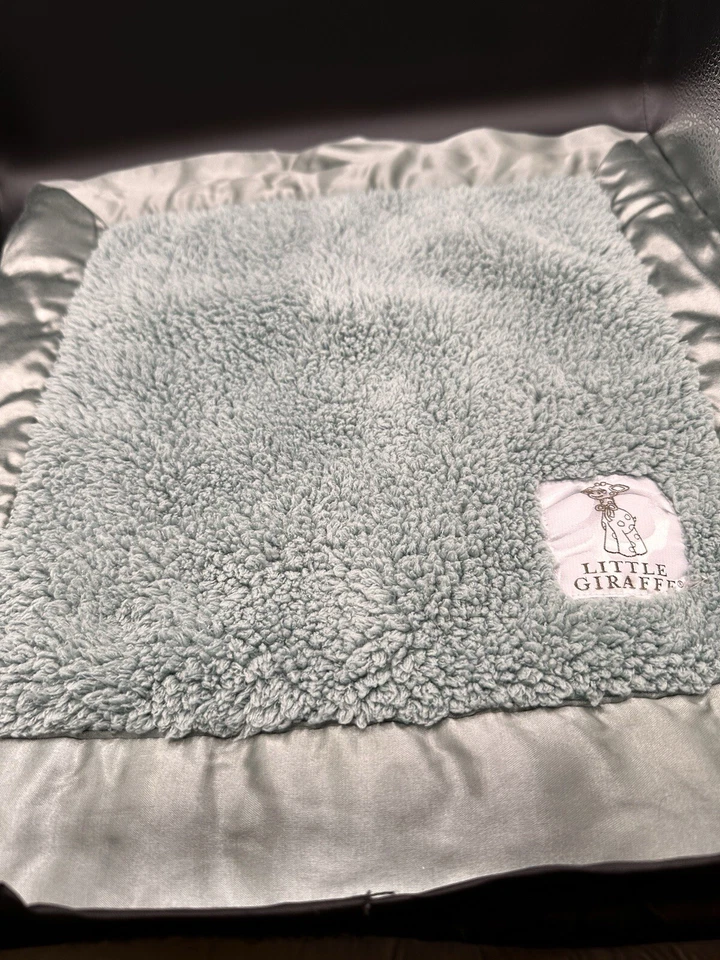 Little Giraffe Sage 绿色夏尔巴缎面装饰安全毯 Lovey 15 英寸罕见美国 — 第 4/4 张图片