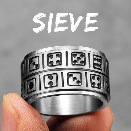 Spin Sieve Lucky Amulet Men Fidget Ring Stainless Steel Highly Polished Jewelry - Picture 6 of 8