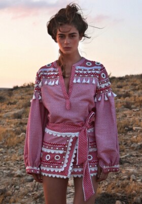  Dodo Bar Or Nathaniel Top Red & white long sleeve with tassel SMALL 