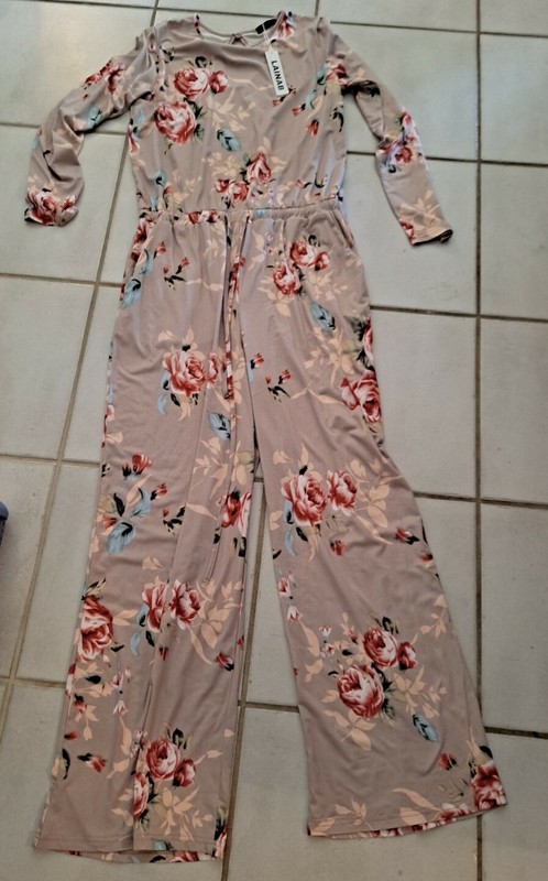 NEW womens Misses Lainab L Large jumpsuit 1pc pants top floral