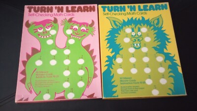 Vintage '77 Turn n Learn Self Checking Add and Subtract Math Cards Monster Theme