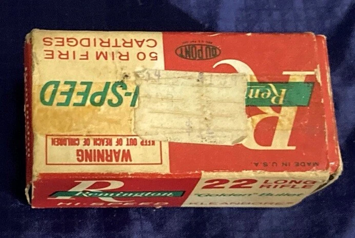 HG0068 Vtg Remington HI-Speed 22 Long Rifle Golden Bullet Shell Empty Box - Image 2 of 4