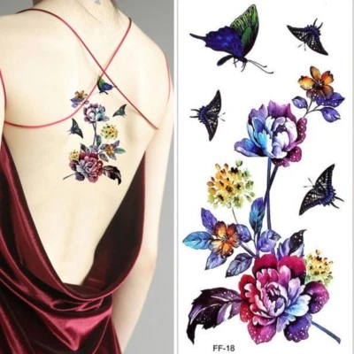 JUSTFOX Tatuaje Temporal Mariposa Flor Diseño Tatuaje Adhesivo Temporal Arte Corporal
