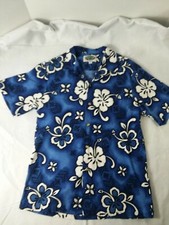 Men's Large Floral Blue Hawaiian HAWAII Brand Vintage made in USA