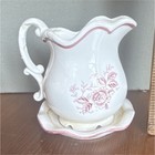 White Pink Floral Ceramic Creamer Glossy Decorative 3 fl oz 4 in Height — photo 1
