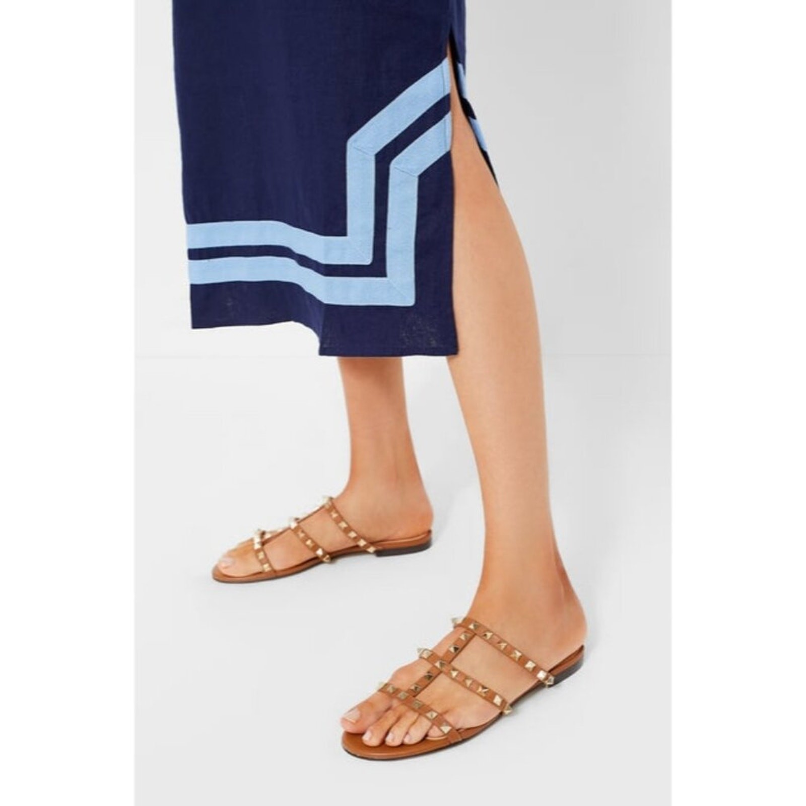 SAOLA sandali bassi fsny suola francese cognac pelle marrone borchie donna taglia 7 usati in ottime condizioni