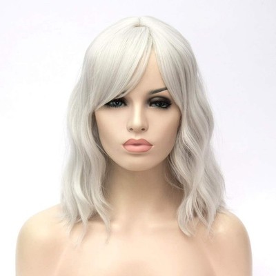 Curly Wig Shoulder Length 30 cm Silver White Adjustable
