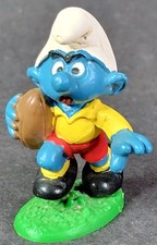 Vintage Smurf 20065 Rugby Player Yellow Jersey Red Shorts Base W Germany Peyo