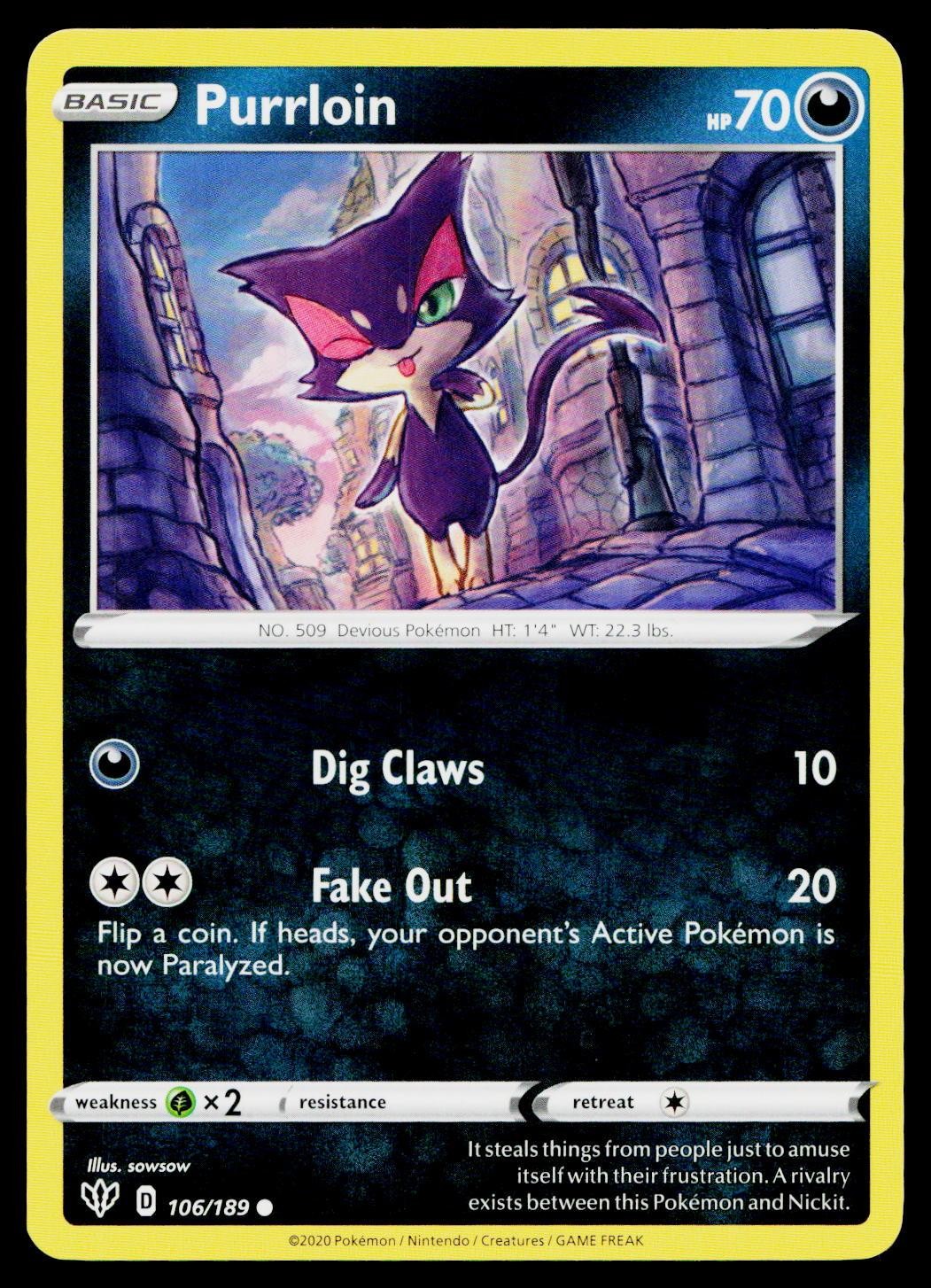 Purrloin 106/189 Darkness Ablaze Common Lightly Played