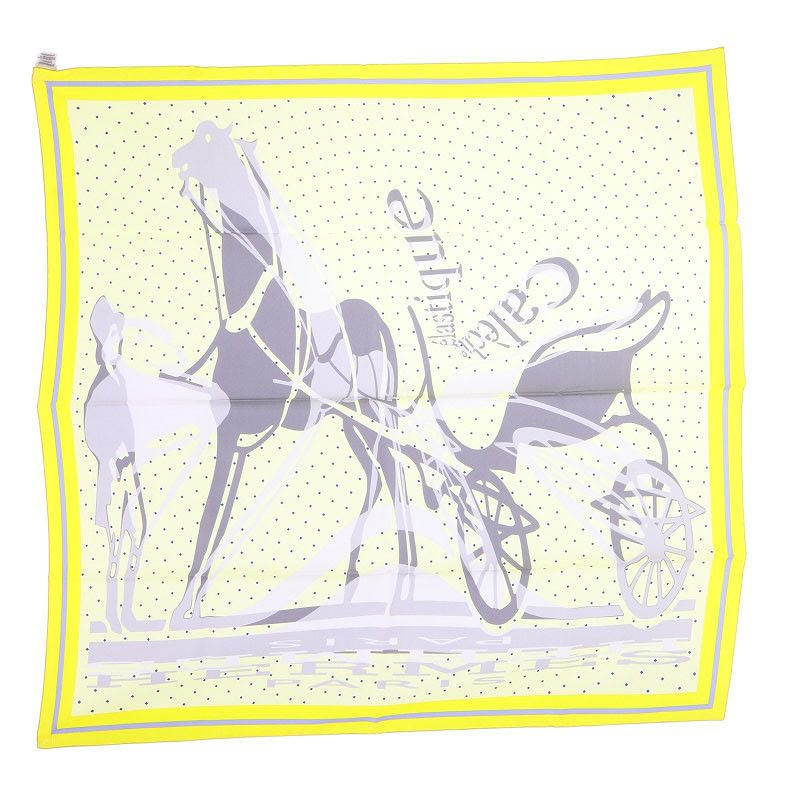 Hermes Caleche Elastique Silk Scarf Yellow All-Over Curry Pattern