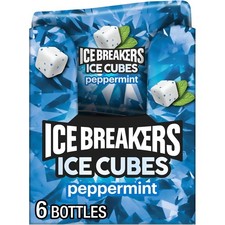 ICE BREAKERS Ice Cubes Peppermint Sugar Free Chewing Gum Bottles, 3.24 Oz 6 Cou