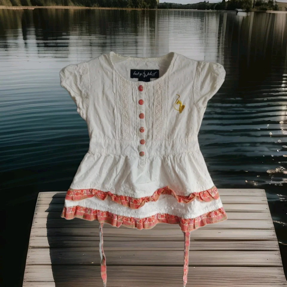  Blusa blusa feminina bebê phat com babados amarrados longos texturizados tamanho 5-6  - Imagem 2 de 4