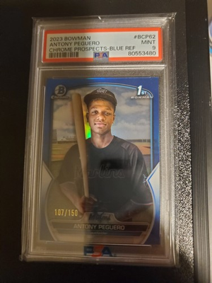 #ad #ad Topps 2023 Bowman Chrome Prospects Antony Peguero BCP62 Blue 150 RC PSA 9 $49.99