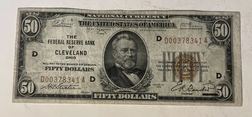 U.S. (Cleveland, OH) - Series of 1929 $50.00 National Currency Banknote