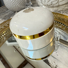 Vintage Estee Lauder White Linen Body Powder Jar Container Gold Shell Accent