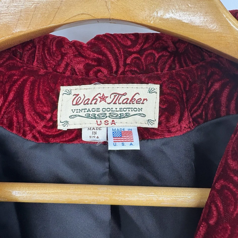De Colección Wah Maker Mujer Terciopelo Paisley Chaqueta L Espalda Pliegues Rodeo Capricho Boho Foto 3 de 4
