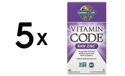 5 x Garden of Life Vitamin Code RAW Zinc - 60 vegan caps (316,50 EUR/kg)