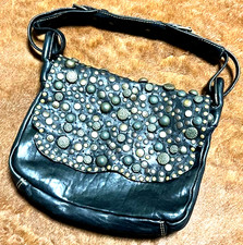 Borsa a tracolla CAMPOMAGGI in pelle con borchie grigio antracite Italia spes...