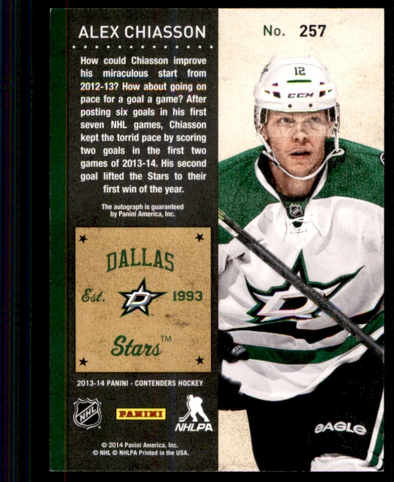 2013-14 Panini Contenders Rookie Ticket Signature Patch Alex Chiasson Dallas - Image 2 of 2
