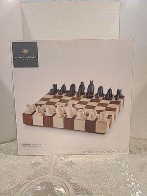 2013 Michael Graves  Chess & Checkers Set 16 7/8 x 16 7/8 x 2 3/8 Open BOX