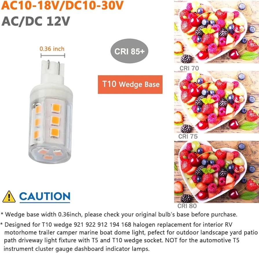 3W T10 Wedge Base 921 LED Light Bulb 6000k Warm 6 Pack Easy Installation New - Image 3 of 4