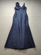 Alfred Sung Women Maxi Dress Blue Sleeveless V Neck Back Zip Shoulder Bow Party