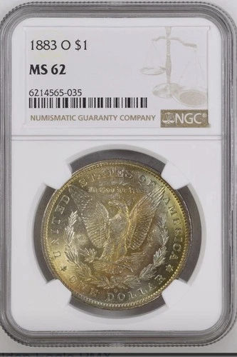 1883 O $1 Morgan Silver Dollar NGC MS 62 Toned Rainbow